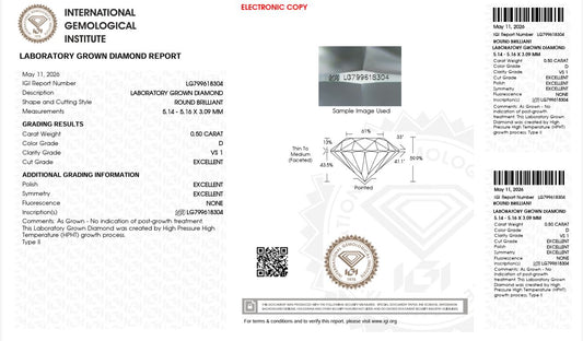 0.50CT VS1 D 799618304 Round Cut Lab Grown Diamond