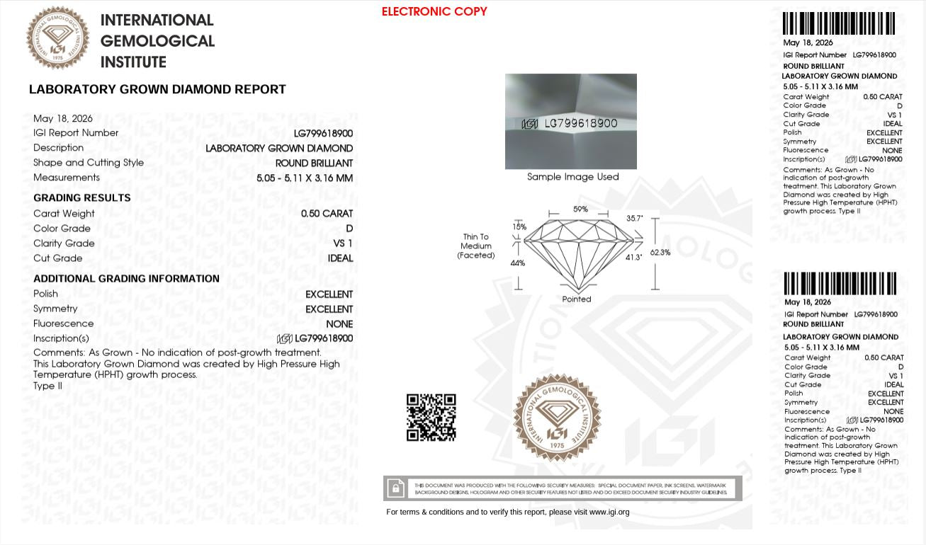 0.50CT VS1 D 799618900 Round Cut Lab Grown Diamond