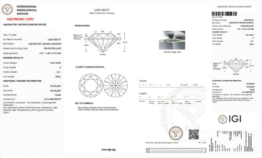 1.0CT VS1 D 801650727 Round Cut Lab Grown Diamond