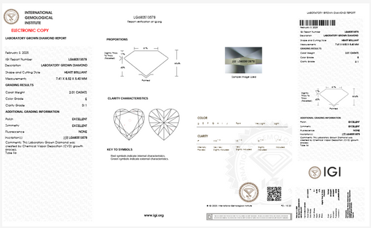 2.01CT SI1 E 680513578 Heart Cut Lab Grown Diamond