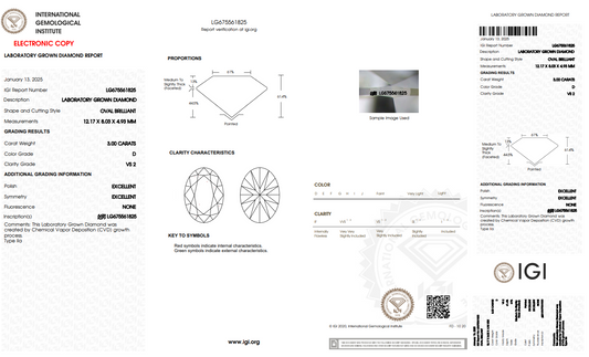 3.00CT VS2 D 675561825  Oval Cut Lab Grown Diamond